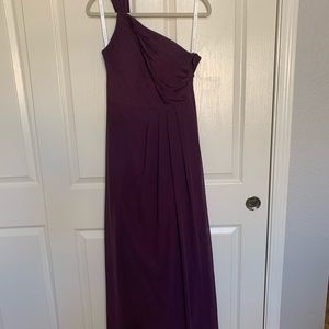 Off shoulder, long bridesmaid dress